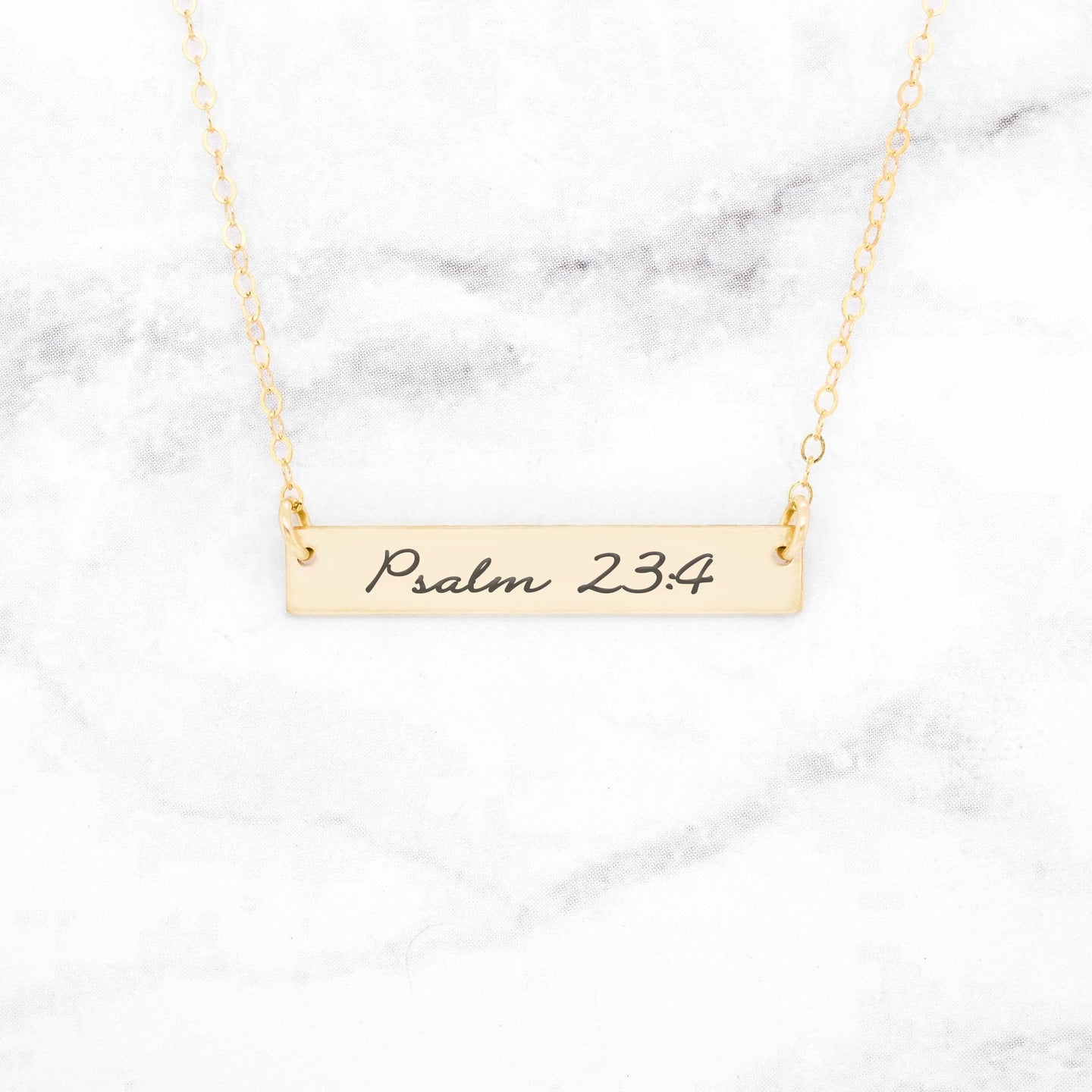 Psalm 23:4 Necklace Personalized Gold Bar Necklace