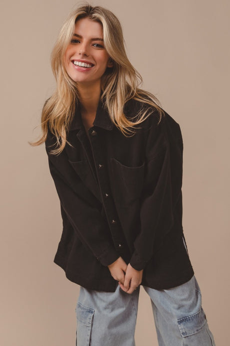 BiBi Black Button Up Washed Jacket