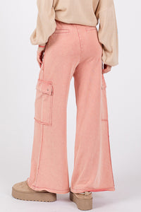 SAGE + FIG Rose Pink Mineral Washed Terry Knit Wide Leg Pants