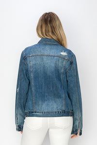 RISEN Dark Blue Washed Distressed Denim Jacket