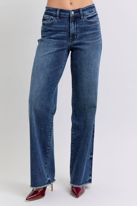 Judy Blue Raw Hem Mid Rise Blue Denim Jeans