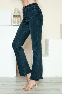 Judy Blue Button Fly Hem Destroy Blue Denim Straight Leg Jeans