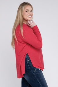 Zenana Plus Size Melange Baby Waffle Long Sleeve Top