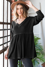 Ladda upp bild till gallerivisning, Heimish Black Long Sleeve Ribbed Knit Babydoll Top
