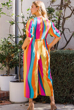 Load image into Gallery viewer, ODDI Multicolor Striped Puffy Sleeve Wide Leg Jumpsuit
