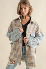 Load image into Gallery viewer, Sweet Generis Fringe Hem Tweed Mixed Denim Jacket
