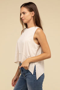 Zenana Asymmetrical Side Slit Sleeveless Top