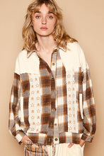 Ladda upp bild till gallerivisning, POL Plaid &amp; Star Patchwork Contrast Long Sleeve Shacket
