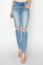 Ladda upp bild till gallerivisning, Risen High Rise Knee Distressed Skinny Blue Wash Denim Jeans
