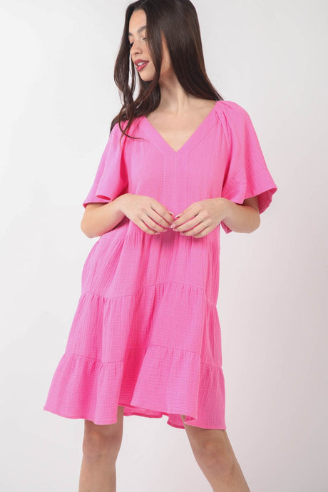 VERY J Pink Textured Tiered Dress