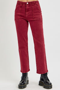 RISEN High Rise Red Denim Straight Leg Jeans