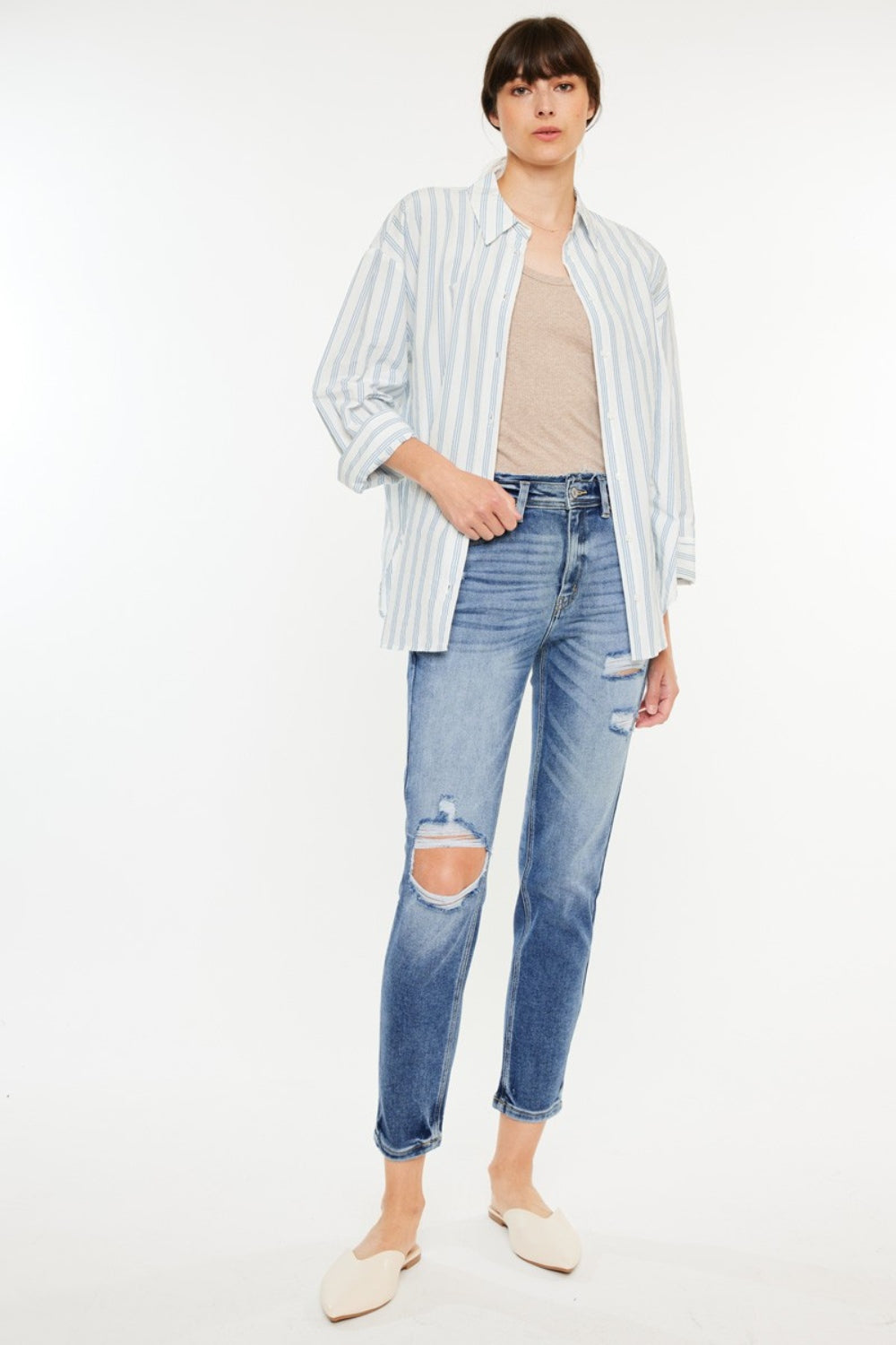 Kancan Distressed Blue Denim Mom Jeans