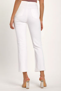 RISEN Distressed Cropped White Denim Straight Leg Jeans