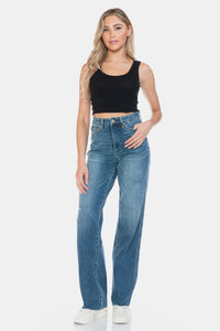 Judy Blue Tummy Control Cut Raw Hem Blue Denim Straight Leg Jeans