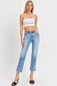 RISEN Low Rise Crop Blue Wash Denim Straight Leg Jeans