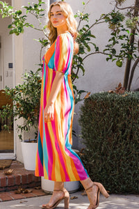 ODDI Multicolor Striped Puffy Sleeve Wide Leg Jumpsuit