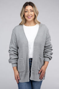 Zenana Plus Size Open Front Waffle Knit Cardigan