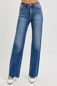 RISEN Tummy Control High Rise Raw Hem Blue Denim Jeans