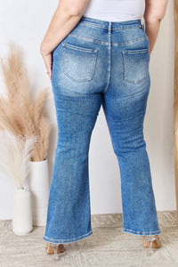 RISEN High Waisted Washed Blue Denim Flared Leg Jeans