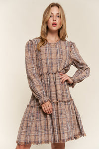 And The Why Washed Plaid Frayed Tiered Dress