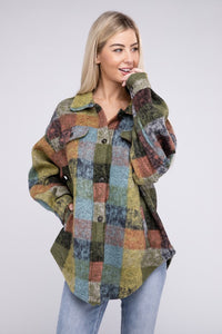 Bibi Multicolor Checkered Plaid Button Down Relaxed Fit Shacket