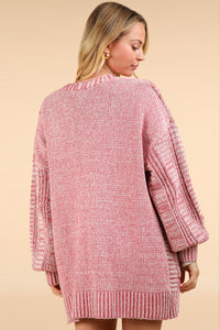 VERY J Red Wash Cable Knit Open Front Cardigan