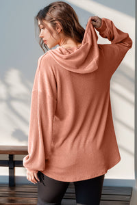 Double Take Solid Color Long Sleeve Hoodie Top