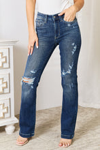 Carregar imagem no visualizador da galeria, Judy Blue Mid Rise Hand Sand &amp; Destroy Blue Denim Bootcut Jeans
