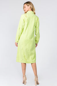 American Bazi Green Button Down Distressed Denim Dress