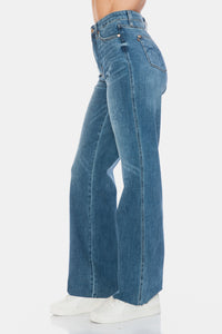 Judy Blue Tummy Control Cut Raw Hem Blue Denim Straight Leg Jeans