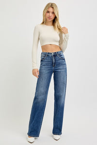 RISEN Tummy Control High Rise Straight Leg Blue Denim Jeans