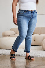 Load image into Gallery viewer, Judy Blue Distressed Released Hem Cropped Blue Denim Bootcut Jeans
