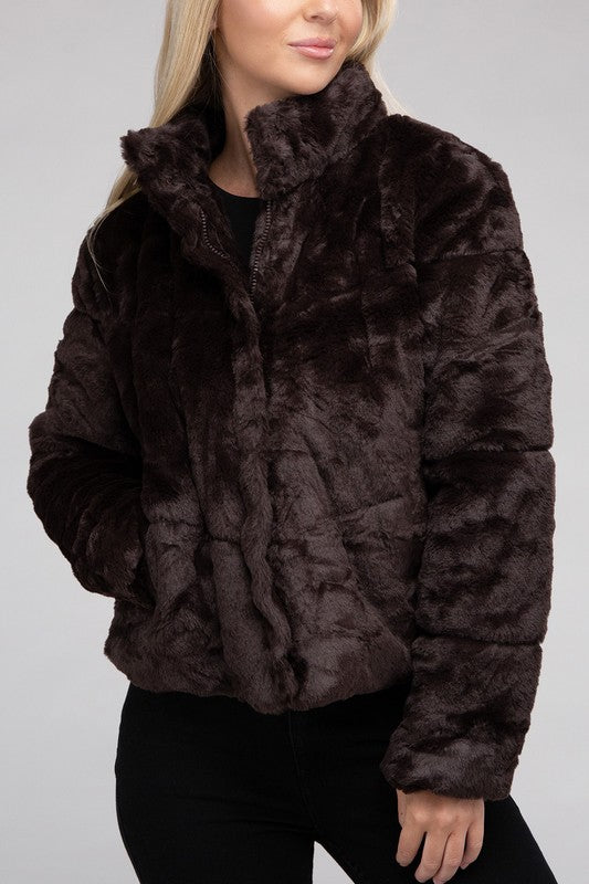 Ambiance Fluffy Lined Zip Up Jacket