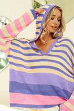 Ladda upp bild till gallerivisning, BiBi Striped Color Block Striped Hooded Knit Top
