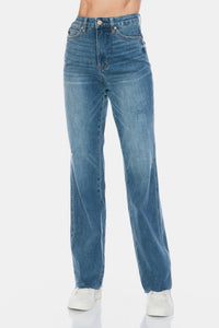 Judy Blue Tummy Control Cut Raw Hem Blue Denim Straight Leg Jeans