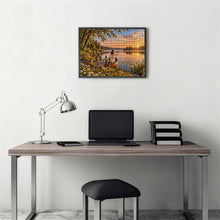 Carica l'immagine nel visualizzatore di Gallery, Uncharted 500 piece wooden jigsaw puzzle featuring a woman stepping into a boat with a map on a peaceful lake at sunrise.
