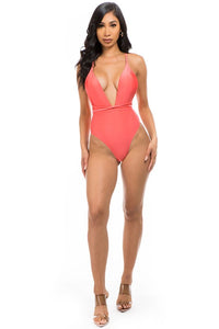 Mermaid Swimwear Crisscross Tie Back Deep V One Piece Swimsuit