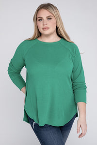 Zenana Plus Size Melange Baby Waffle Long Sleeve Top