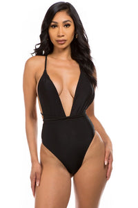 Mermaid Swimwear Crisscross Tie Back Deep V One Piece Swimsuit