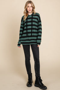 BOMBOM Striped Dropped Shoulder Hoodie Top