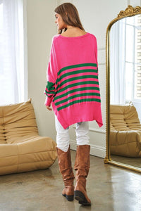 Davi & Dani Multicolor Solid Stripe Contrast Elbow Patch Boxy Relaxed Fit Knit Top