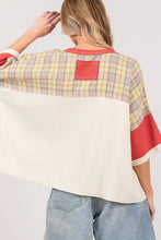 Load image into Gallery viewer, SAGE + FIG Plaid Color Block Star Patch Oversized Top
