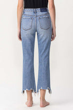 Load image into Gallery viewer, Lovervet High Waisted Distressed Chewed Raw Hem Blue Denim Straight Leg Jeans
