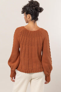 HYFVE Brown Raglan Sleeve Cable Knit Sweater