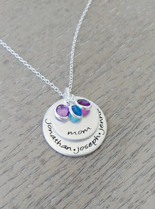 Personalized Birthstone Hand Stramped Mom Necklace