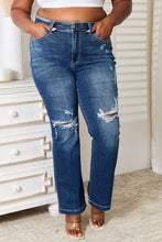 Carregar imagem no visualizador da galeria, Judy Blue Mid Rise Hand Sand &amp; Destroy Blue Denim Bootcut Jeans
