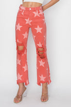 Load image into Gallery viewer, RISEN Star Pattern  Distressed Chewed Raw Hem Jeans
