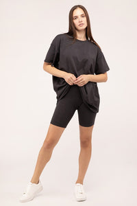 Zenana Cotton Blend Top & Biker Shorts Loungewear Set