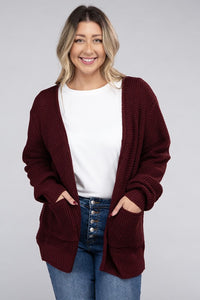 Zenana Plus Size Open Front Waffle Knit Cardigan