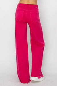 RISEN High Rise Wide Leg Fuscia Denim Jeans